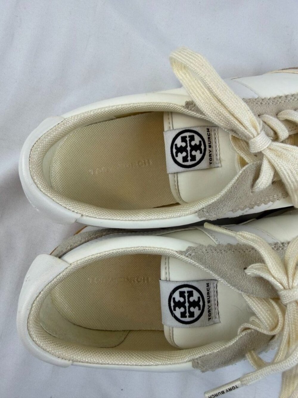 $238 Tory Burch Hank White /Beige Sneakers Sz 8.5M - Picture 7 of 9